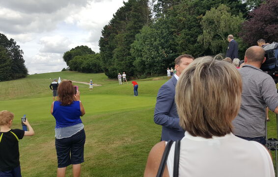 Botham putting after removing his ball from Shane's stamp